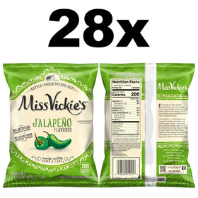 Miss Vickie's kettle chips back with 28-pack detail for on‑the‑go snacking.
