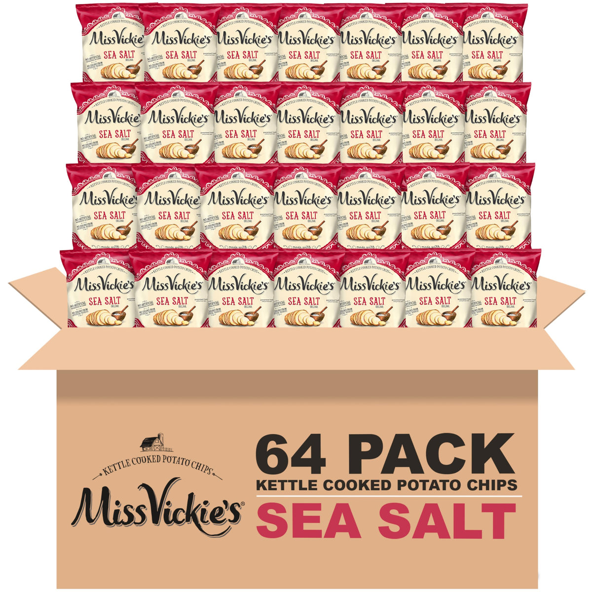 Miss Vickie's Sea Salt Kettle-Cooked Chips bag close-up showing thick crunch.