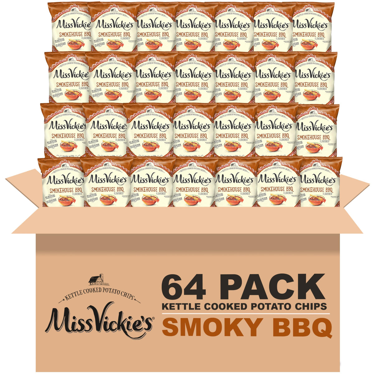Miss Vickie's Smokehouse BBQ chips in a bag for bold snacking on the go.