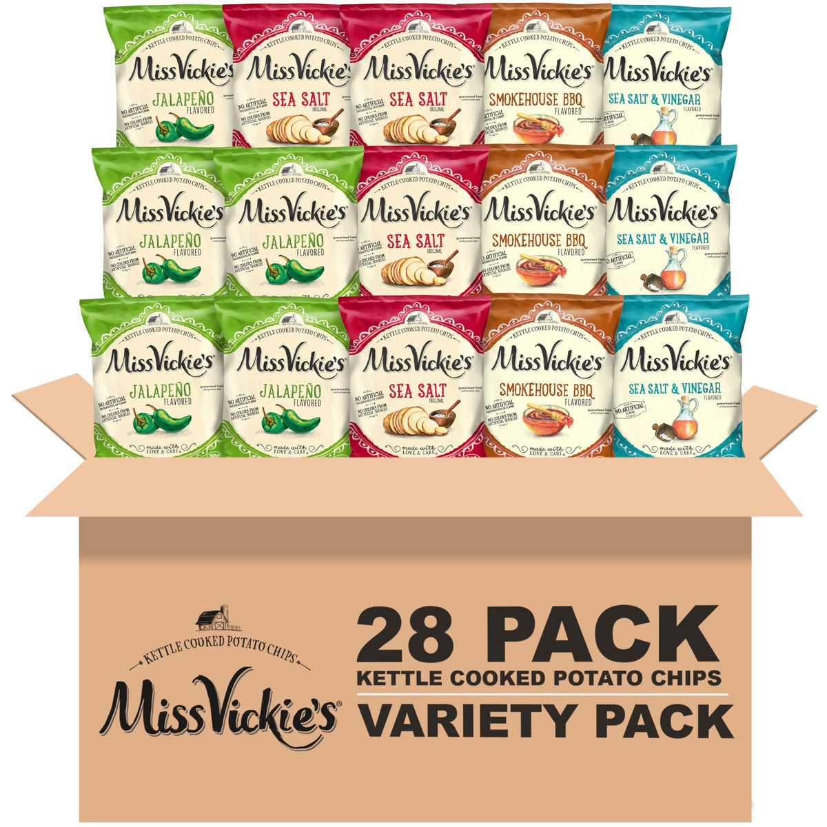 Miss Vickie's variety pack displayed for family snacking on the go