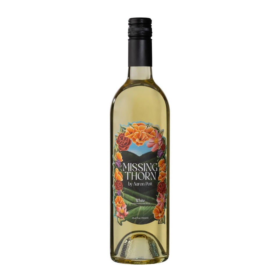Missing Thorn White Riesling bottle with crisp, fruit-forward notes for non-alcoholic sipping