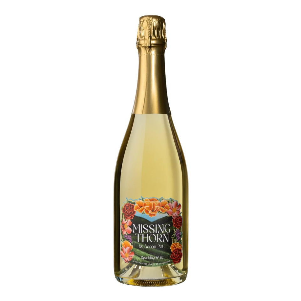 Missing Thorn Sparkling White NA Riesling bottle for refined alcohol-free celebrations.