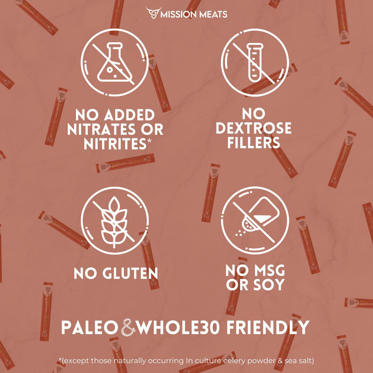 Mission Meats beef stick gluten-free label emphasizes inclusive diets.