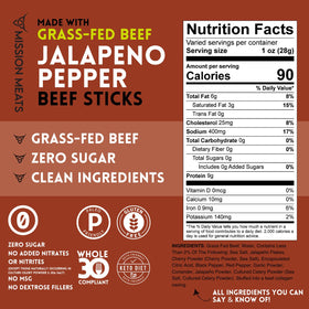 Mission Meats beef stick zero sugar supports sugar-free snacking.