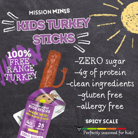 Mission Meats Kids Turkey Sticks family pack for on-the-go snacking.