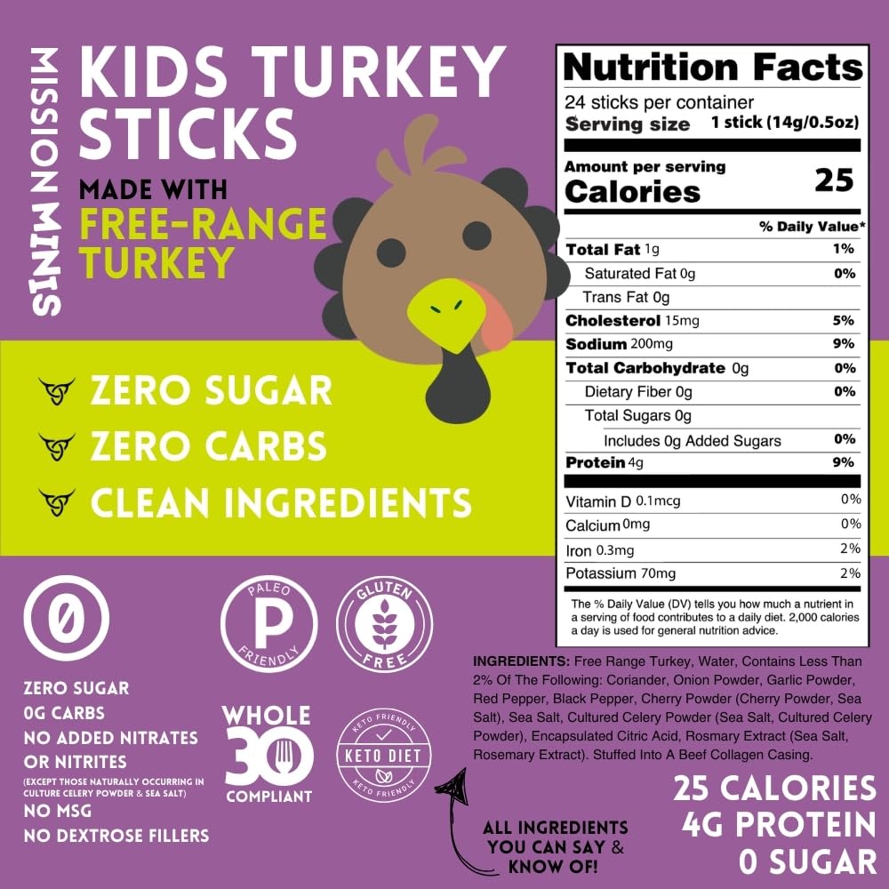 Mission Meats Kids Turkey Sticks free-range turkey, natural ingredients and flavor.