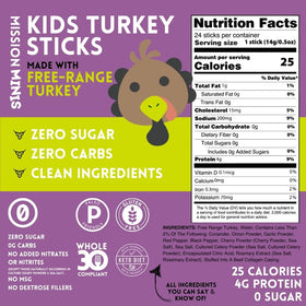 Mission Meats Kids Turkey Sticks free-range turkey, natural ingredients and flavor.