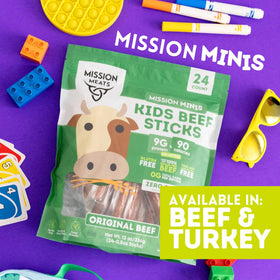 Mission Meats Kids Turkey Sticks individually wrapped sticks for easy lunchboxes.