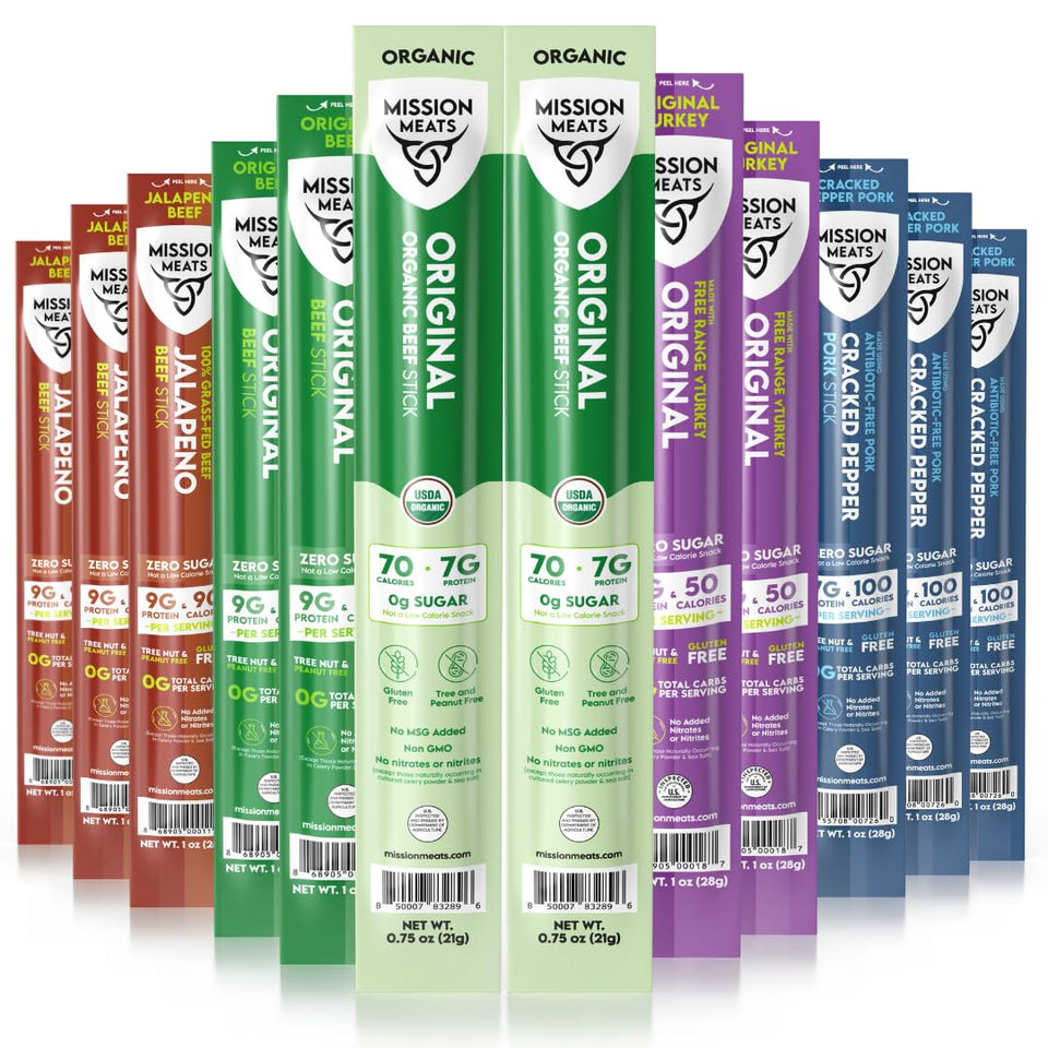 MISSION MEATS Organic Beef Stick for a clean, protein-packed snack on the go.