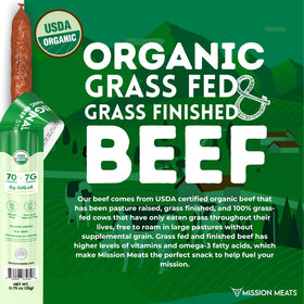 Mission Meats beef sticks serving size 0.75 oz highlights convenient portion.