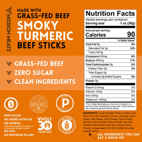Detailed texture of Mission Meats Smoky Turmeric beef stick showing lean beef