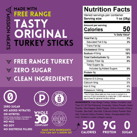 Each Mission Meats turkey stick delivers 9g protein per stick for energy