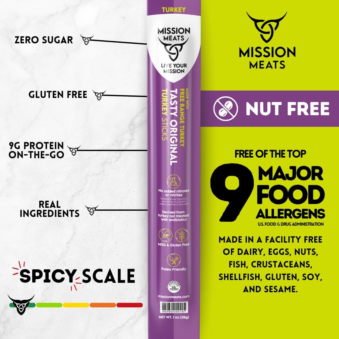 Mission Meats Turkey Sticks on the go showing quick protein boost