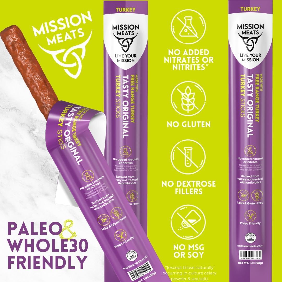 Mission Meats Zero Sugar Turkey Sticks highlighting guilt-free flavor
