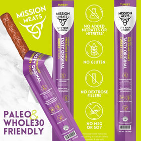 Mission Meats Zero Sugar Turkey Sticks highlighting guilt-free flavor
