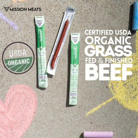 Pack of Mission Meats beef sticks smoked in the USA for flavor and quality.