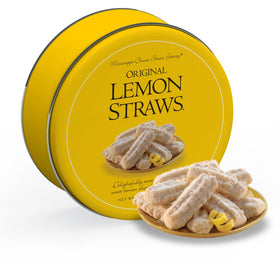 Mississippi Cheese Straw Factory Original Lemon Straws in a gift tin, perfect for gifting