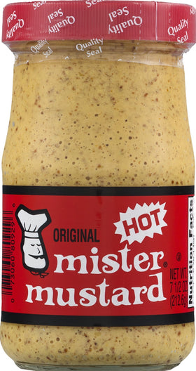 Mister Mustard Original mustard jar shows stone-ground texture and bold heat.