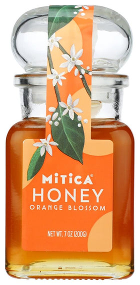 Mitica Orange Blossom Honey jar; delicate flavor for topping pastries.