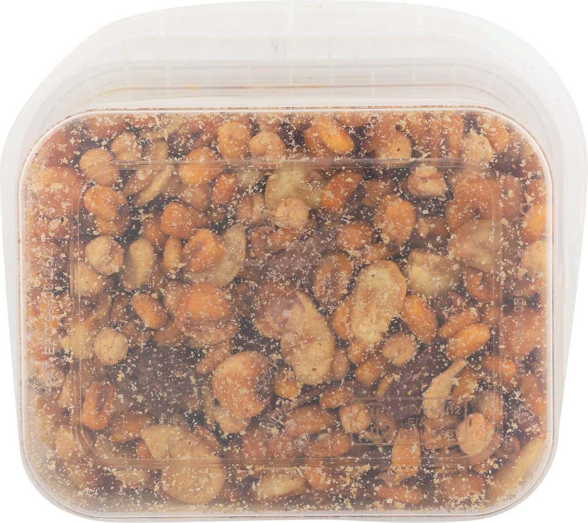 Mitica tub label close-up, premium Spanish snack in a convenient tub.