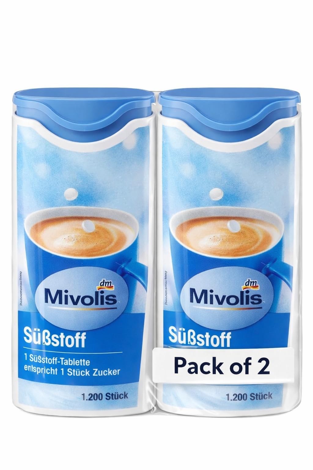 Mivolis sweetener tablets 2400-pack close-up, perfect sugar substitute for coffee or tea.