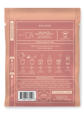 Mixxers Paloma bottle pour showing tangy grapefruit flavor for refreshing drinks.