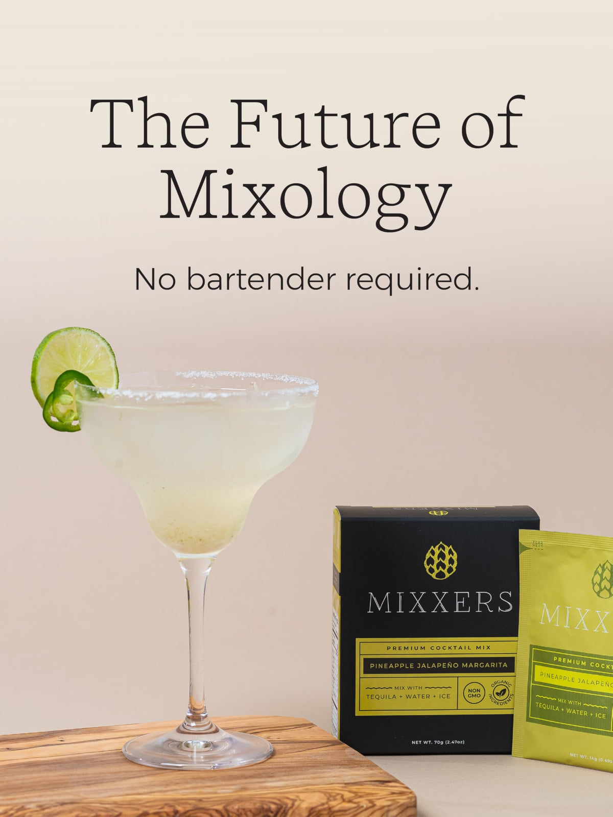 Mixxers pineapple jalapeño mix as a refreshing mocktail with sparkling water.