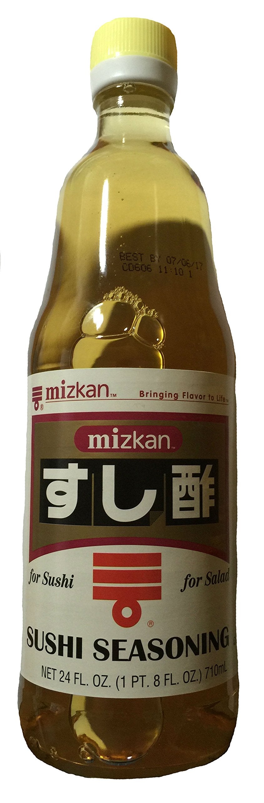Mizkan Vinegar Sushi Seasoning bottle pour enhances sushi rice and sauces.