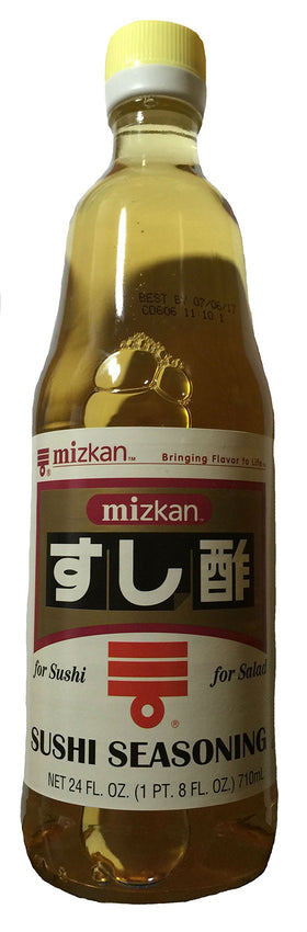 Mizkan Vinegar Sushi Seasoning bottle pour enhances sushi rice and sauces.