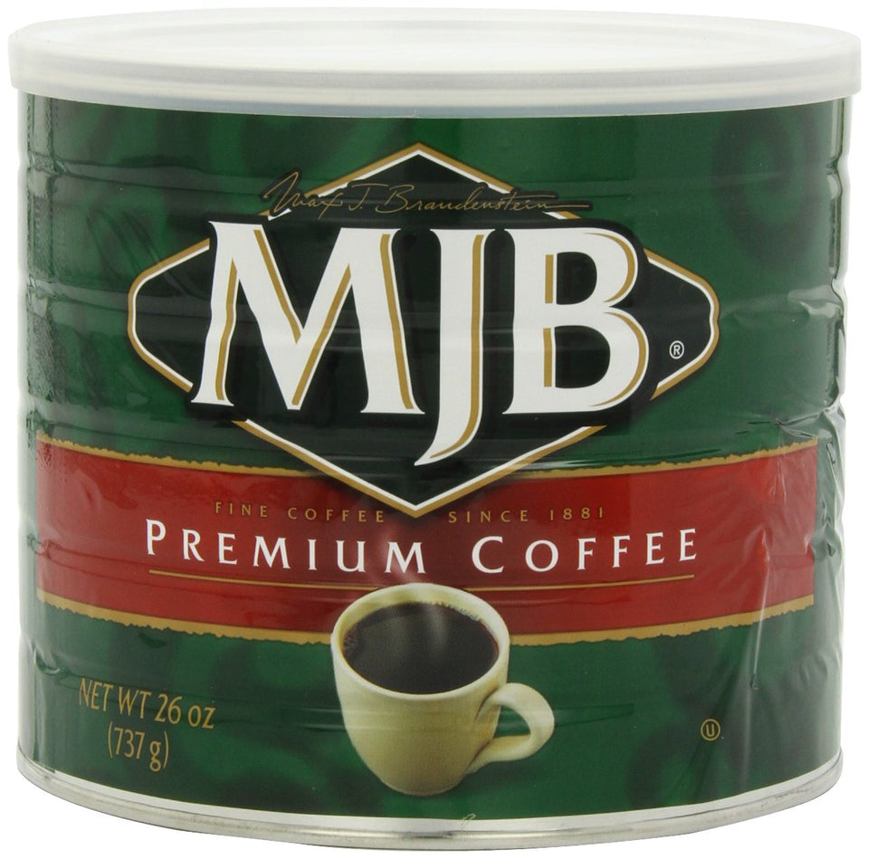 MJB Coffee Premium Blend light roast can close-up for everyday brewing.