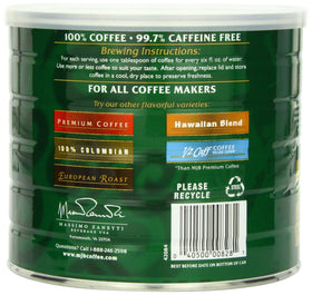 MJB Premium Decaf Ground Coffee being poured into a cup for a balanced sip.