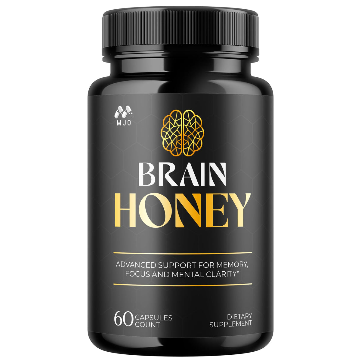 MJO Brain Honey bottle front view for daily wellness support