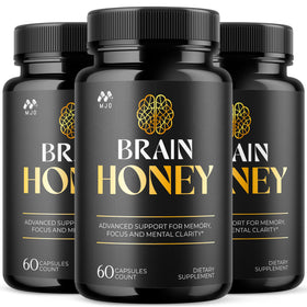 MJO Brain Honey Capsules 3-pack bottle front for convenient daily wellness.