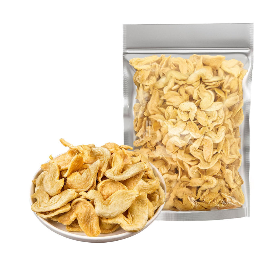 Mkostlich dried soy strips pack highlighting simple ingredients and long shelf life.