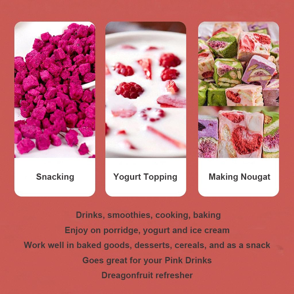 Mkostlich yogurt topping with dragon fruit pieces for fruity breakfasts