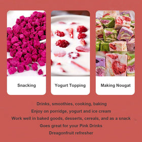 Mkostlich yogurt topping with dragon fruit pieces for fruity breakfasts