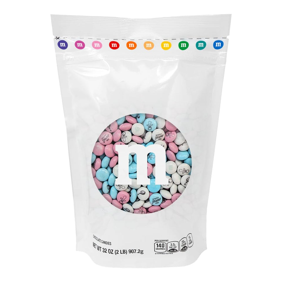 M&M'S World gender reveal blue and pink milk chocolate bag for baby showers