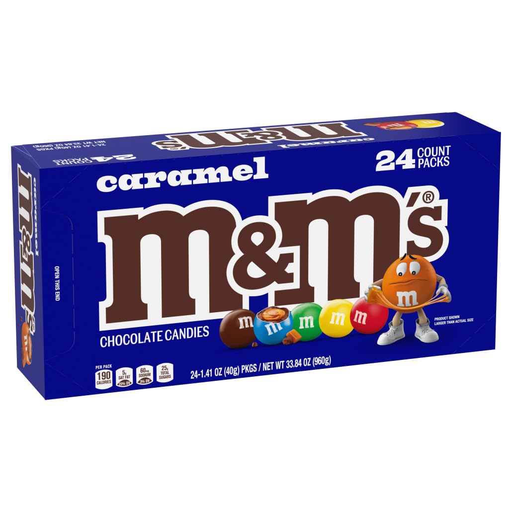 M&M'S caramel chocolate candy close-up shows soft caramel center ideal for gifting.