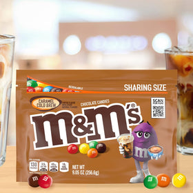 Gift-ready packaging of M&M'S Caramel Cold Brew candy for chocolate gifts.