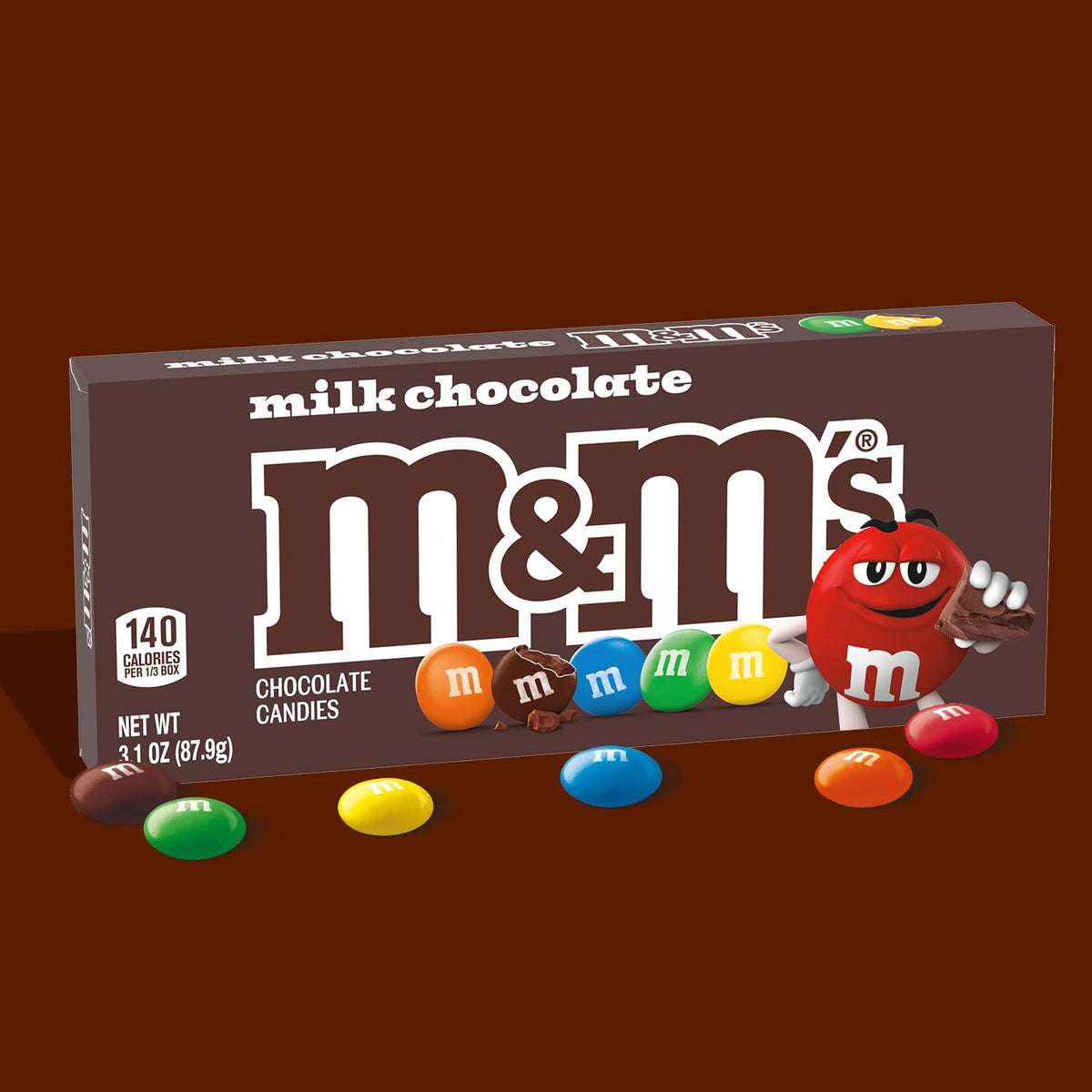 M&M'S Milk Chocolate candy with recloseable box for fresher leftovers.