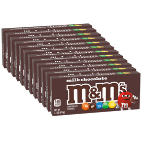 M&M'S Milk Chocolate Candies box close-up showing the colorful shells for movie night.