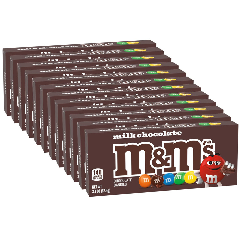 M&M'S Milk Chocolate Candies box close-up showing the colorful shells for movie night.