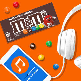 M&M'S Milk Chocolate Candy pack display highlighting re-sealable movie theater box.