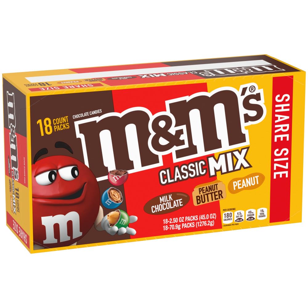 M&M'S milk chocolate variety pack bags displayed for sharing at gatherings.