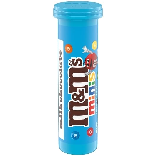 M&M's Minis Tubes closeup milk chocolate centers with vibrant shells