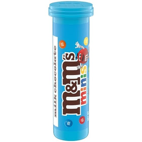 M&M's Minis Tubes closeup milk chocolate centers with vibrant shells