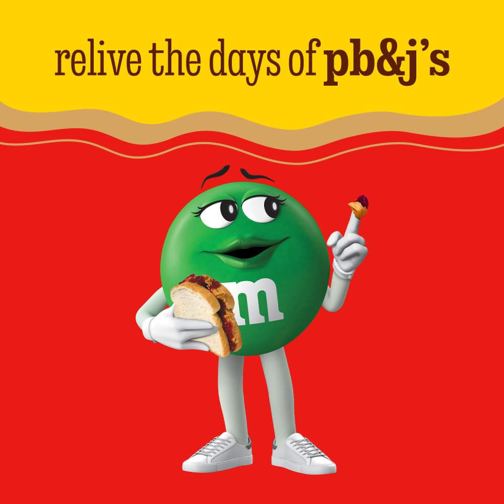 M&M's PB&amp;J bulk bags on display show resealable packaging for easy snacking.
