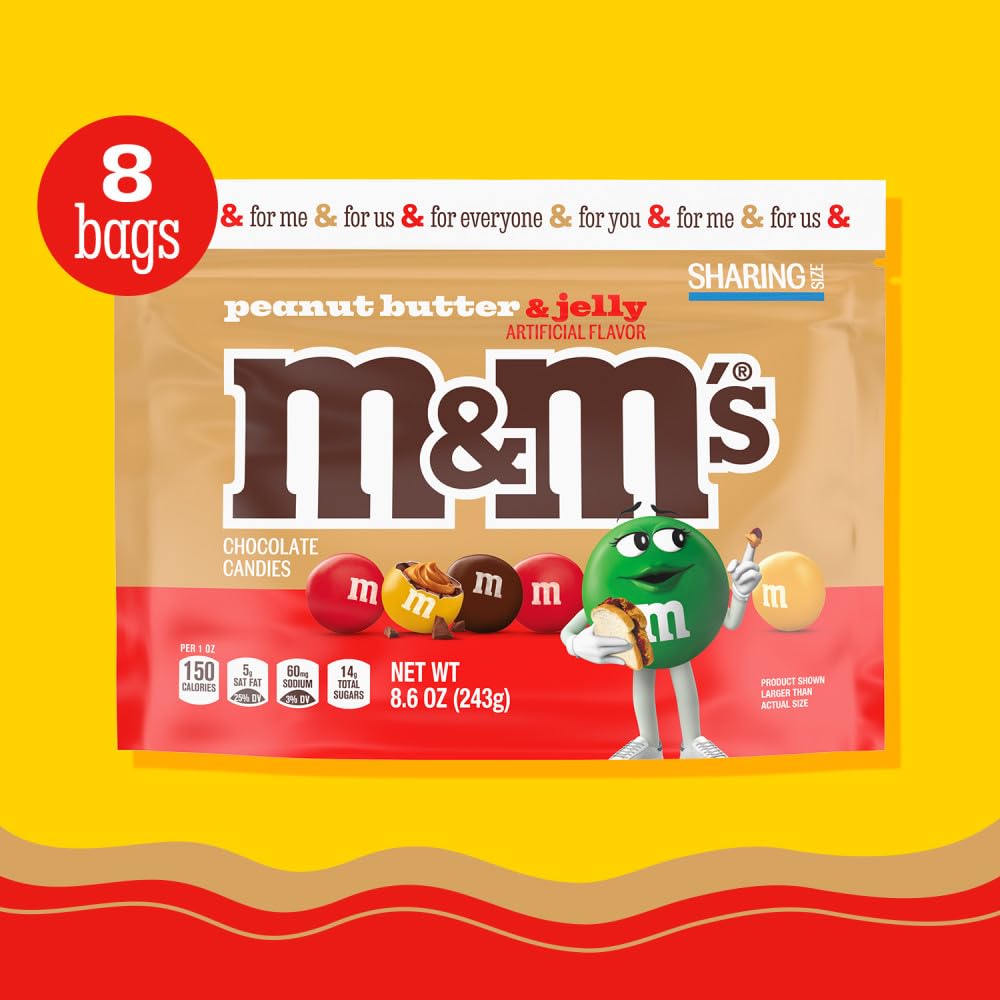 M&M's PB&amp;J packaging highlights bulk value and convenient storage.
