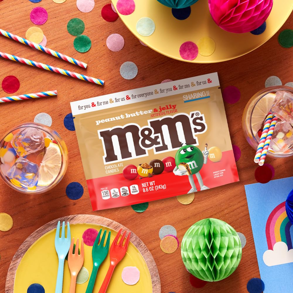 M&M's Peanut Butter & Jelly party favors ready to delight guests.