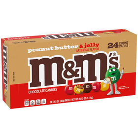 M&M’S Peanut Butter & Jelly pack 24 on shelf, convenient road-trip snack.